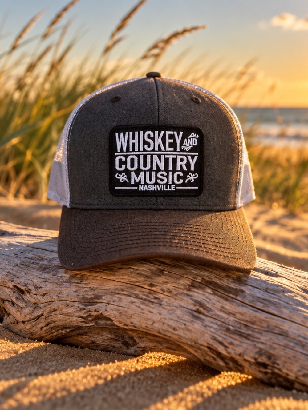 Whiskey and Country Music Trucker Hat - Charcoal/White